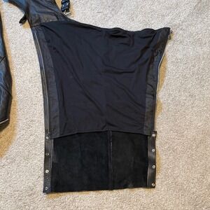 Unik Ultra Mens Black Leather Motorcycle‎ Chaps Adjustable Belted Waist XXL 2XL
